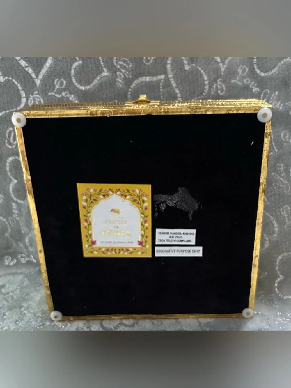 NWT Crafted in India, Gold-Tone Decorative Wooden Keepsake/Storage Box